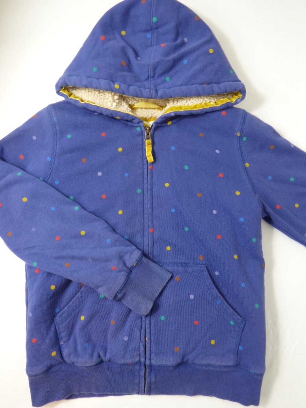 Mini Boden Blue Dot Sherpa Lined Hoodie, Size 11-12 Years